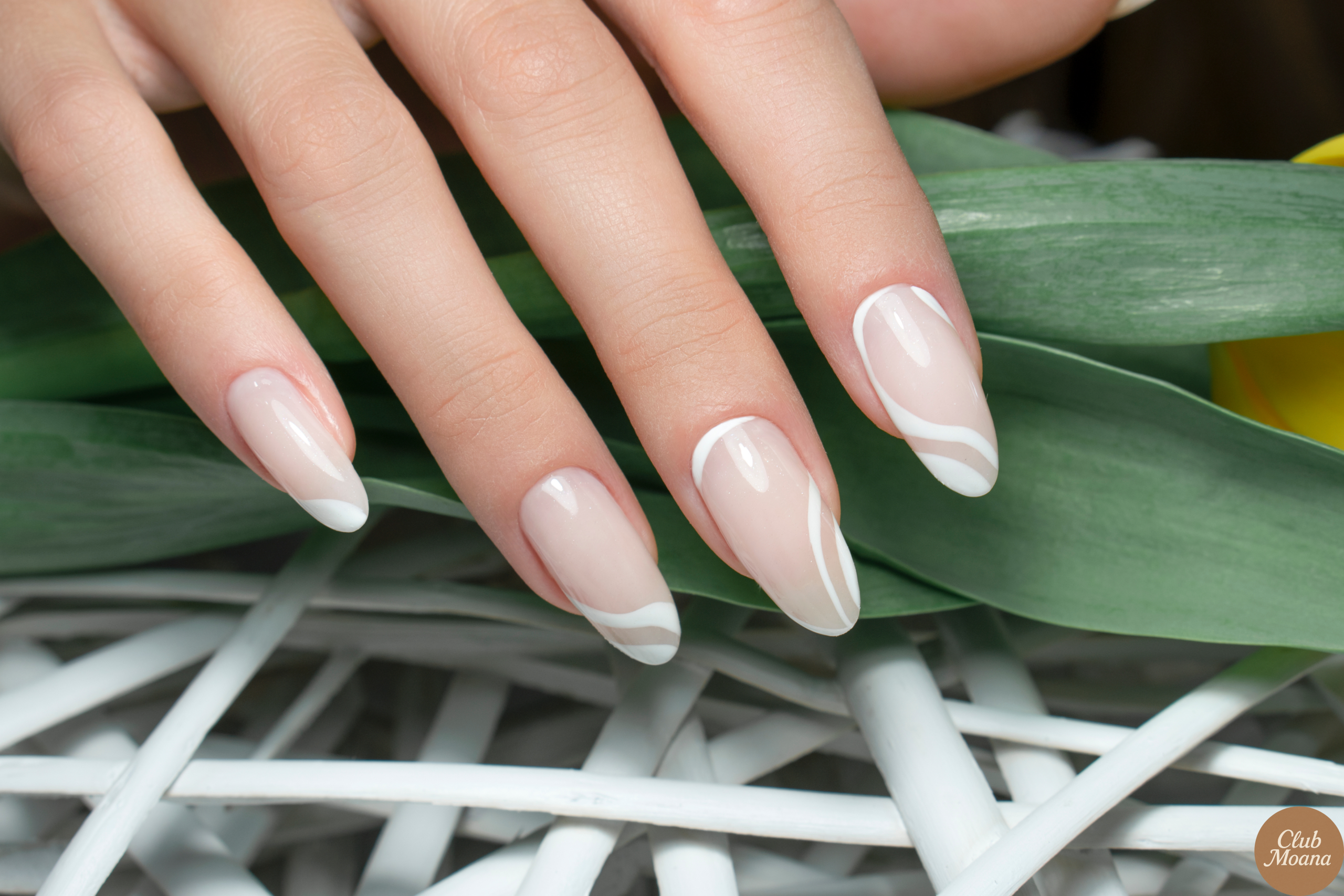 3D nails with delicate rhinestones and pearl accents