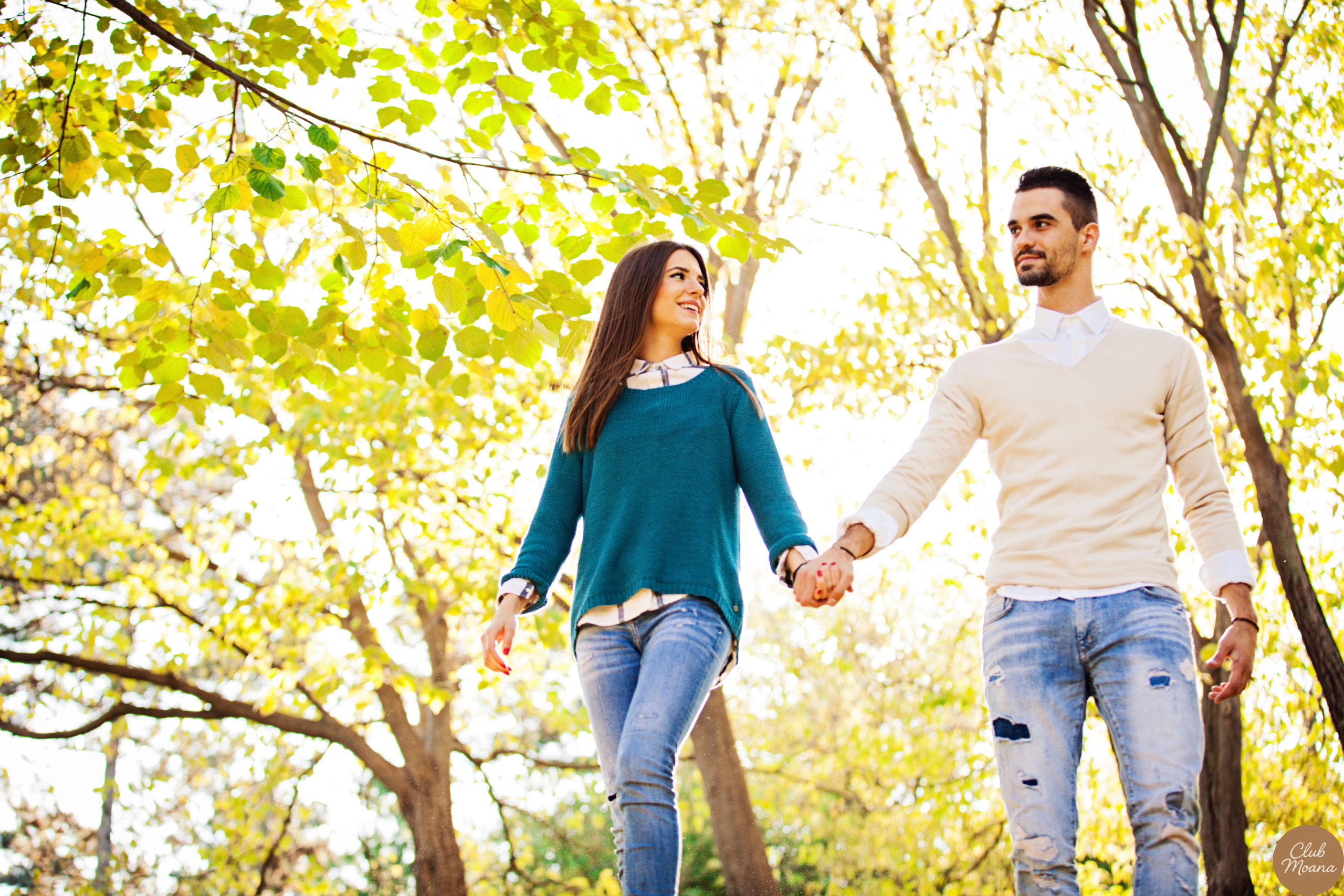 A happy, healthy couple walking in the park — Caption: “Daily walks can do wonders for your heart