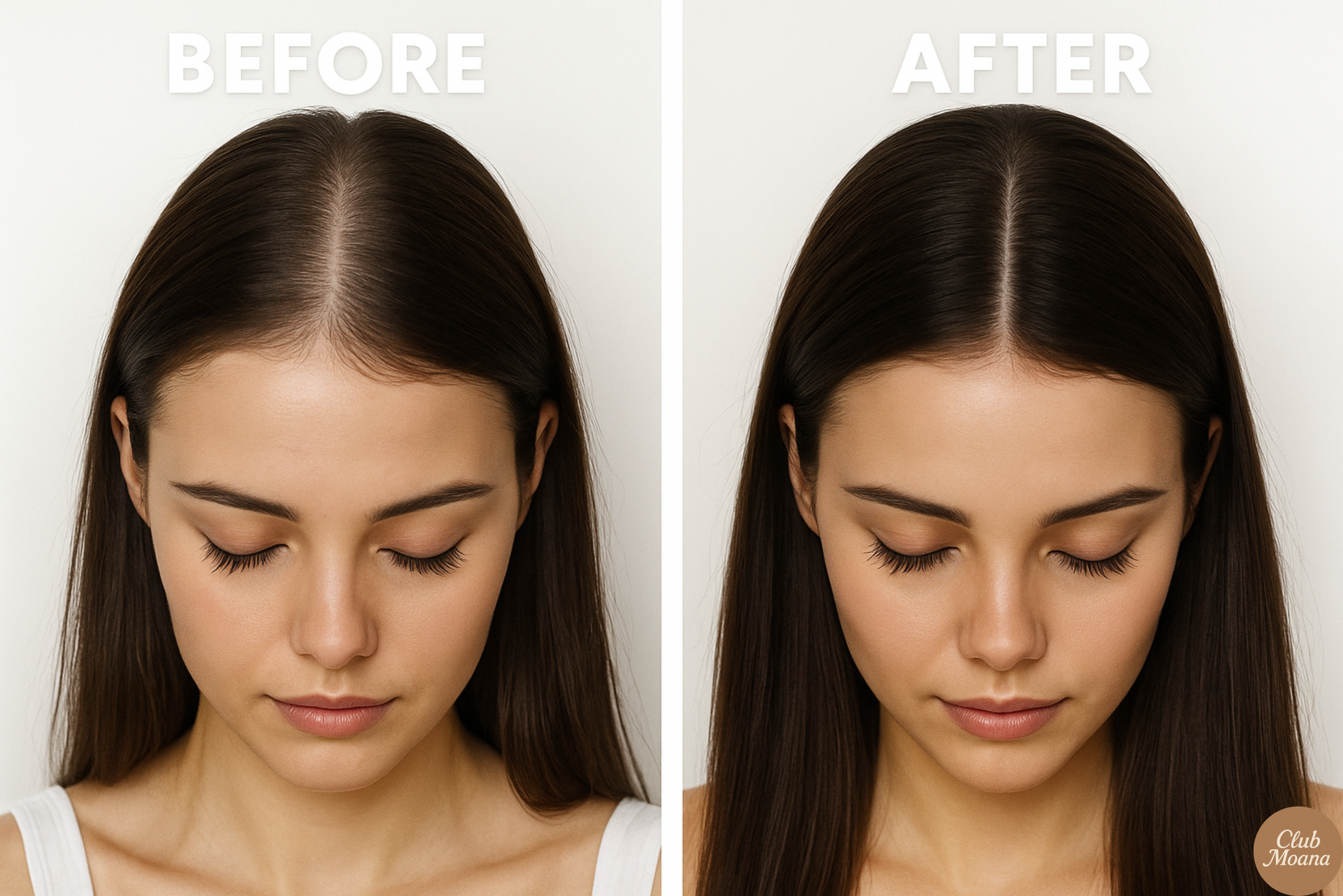 Before & After photo of hair thickness improvement, anonymized real-user results