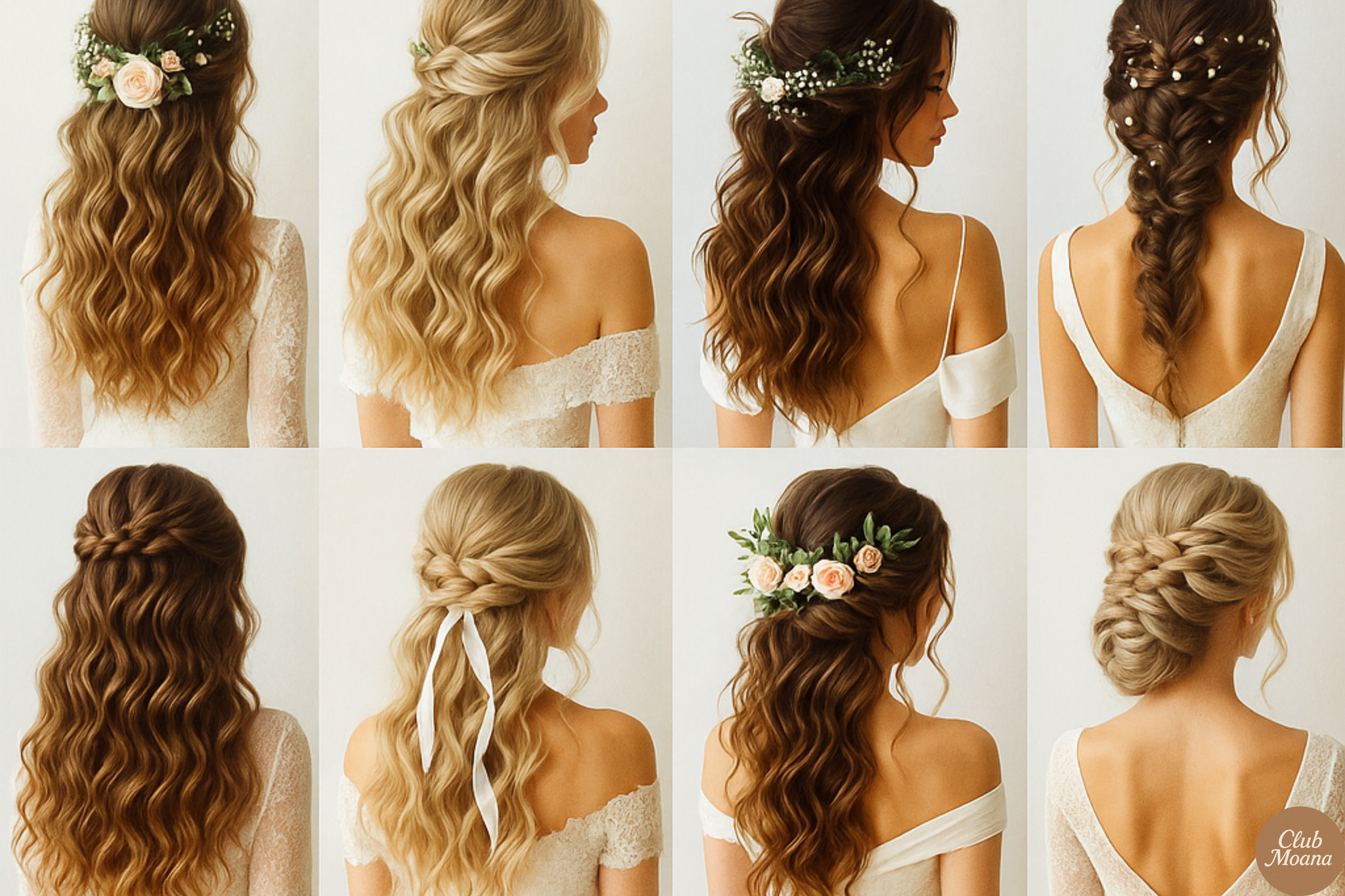Bride with half-up, curled hairstyle