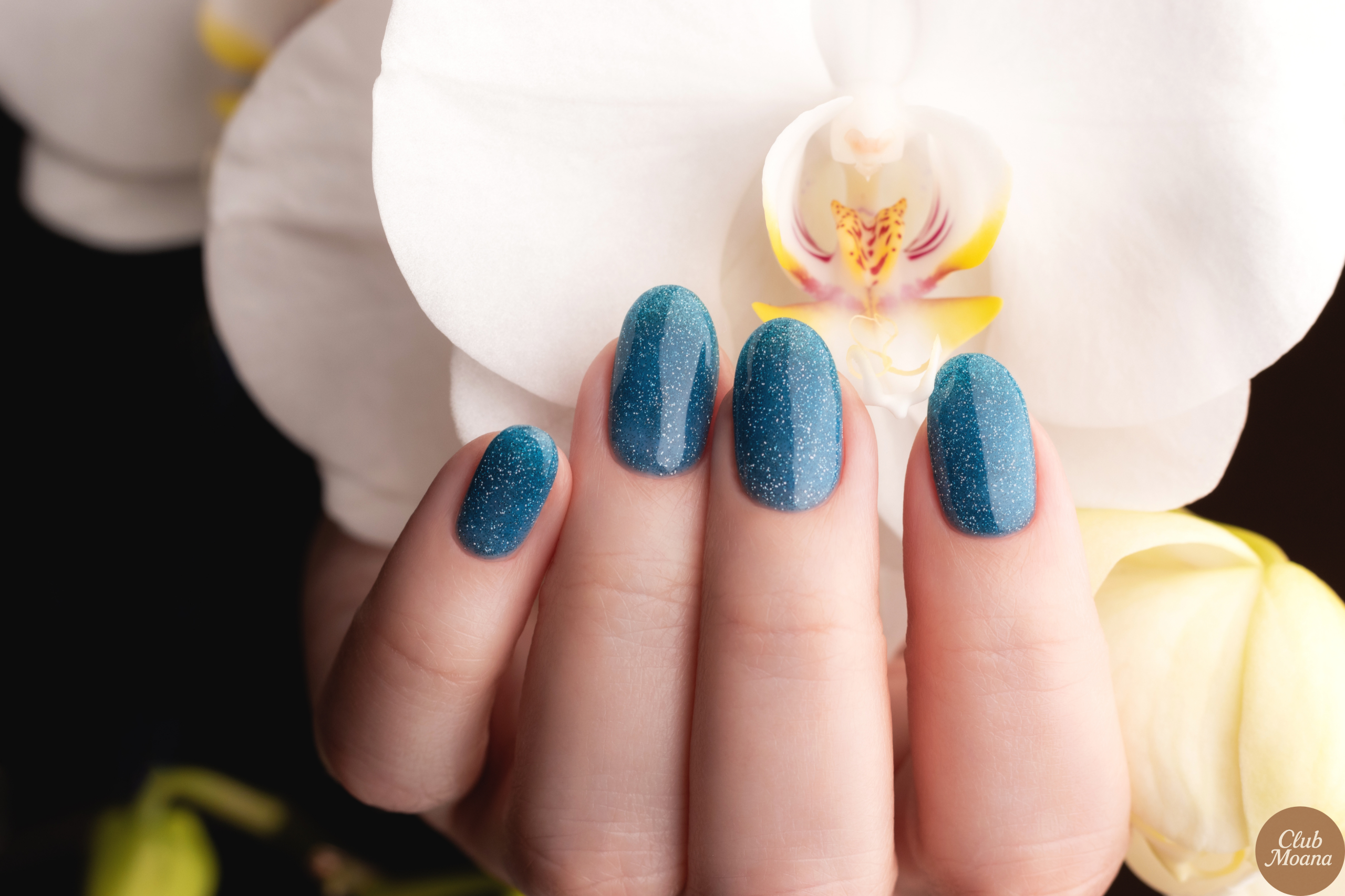 Pale blue nails with gold star accents