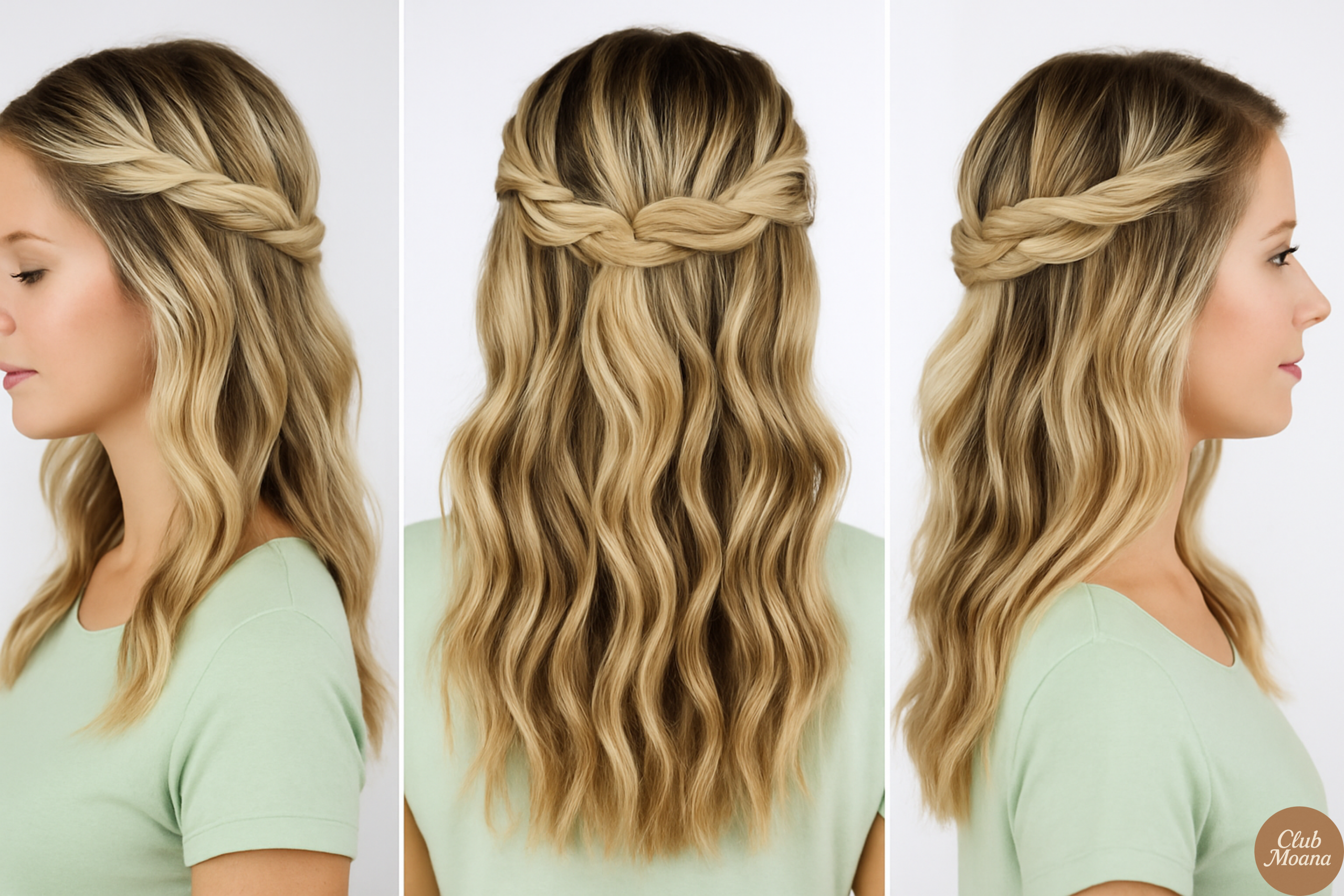 Twisted crown half-up look from behind