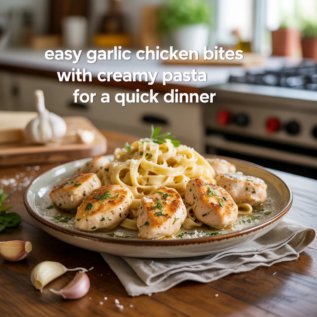 Easy Garlic Chicken Bites with Creamy Pasta for a Quick Dinner