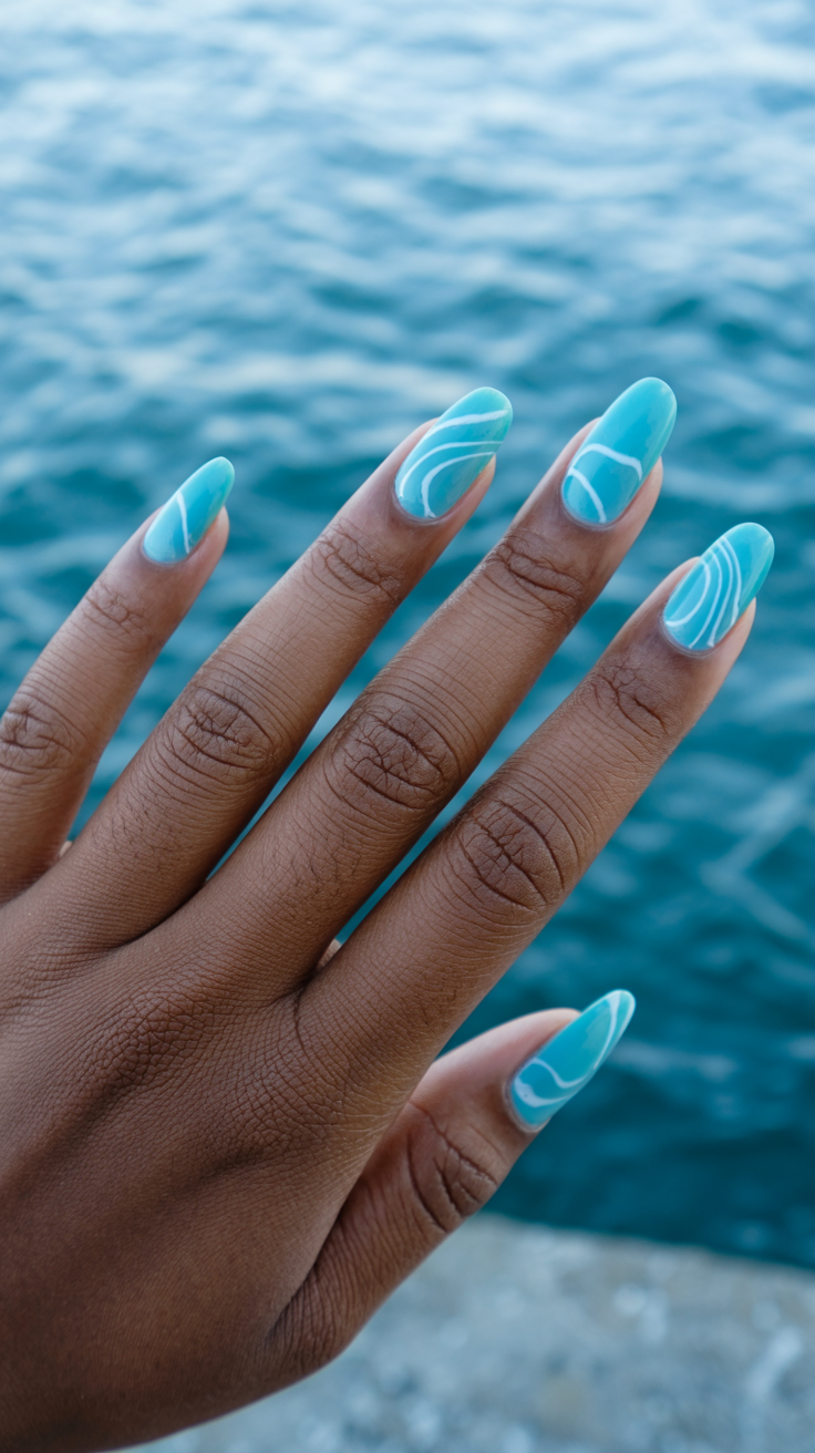 Aqua Blue with White Swirls