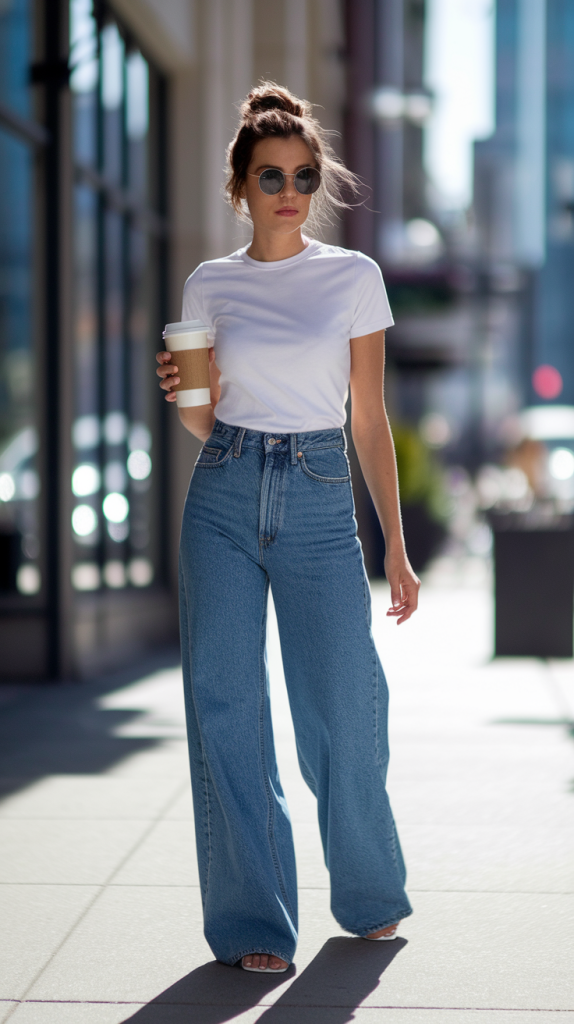 Classic White Tee + Wide-Leg Jeans Combo
