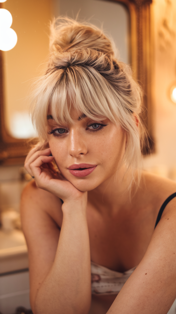 Curtain Bangs + Bun = Match Made in Heaven