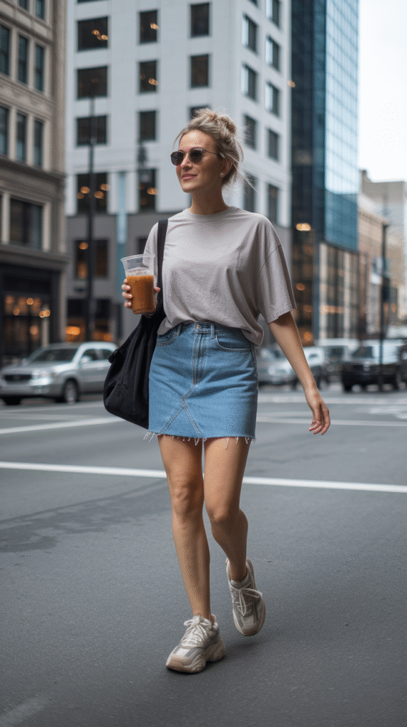 Denim Skirts + Sneakers = Effortless Goals