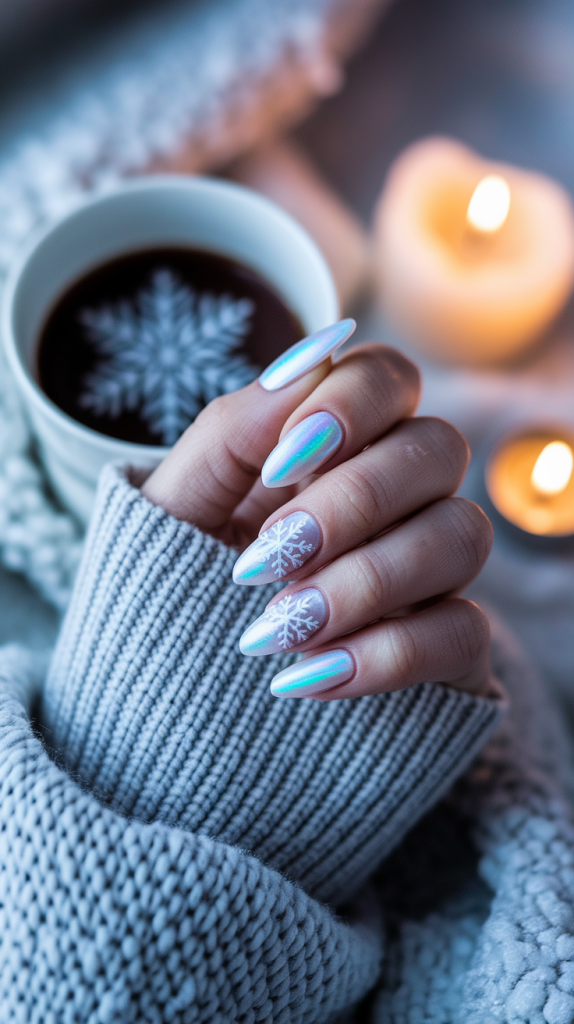 Glittery White Snow Nails