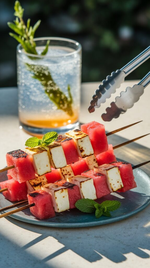 Grilled Halloumi & Watermelon Skewers