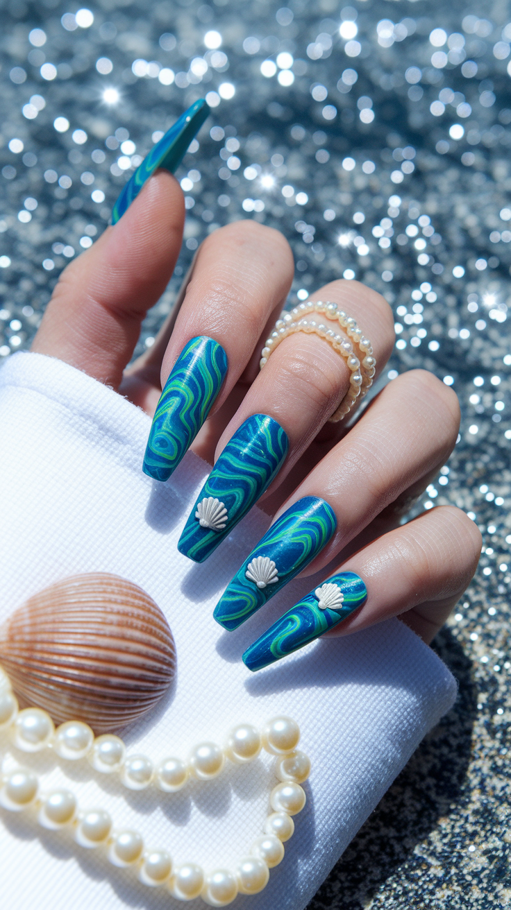 Ocean Marble with Shell Charms