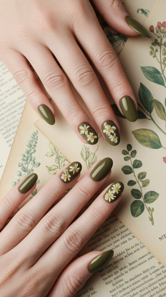 Olive Green + Pressed Flower Effect