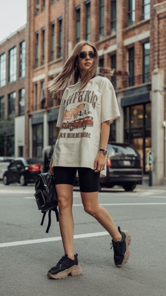 Oversized Graphic Tee + Biker Shorts
