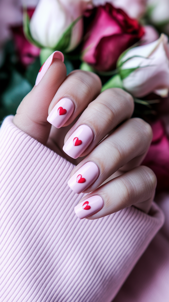 Pink Nails with Heart Accents
