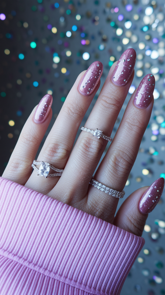 Pink Rhinestone Nails