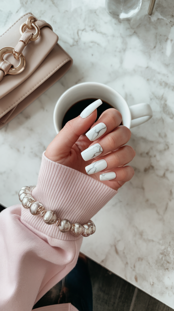 White Marble Nails