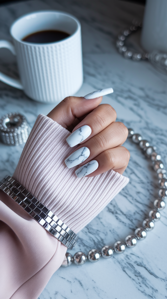 White Marble Nails