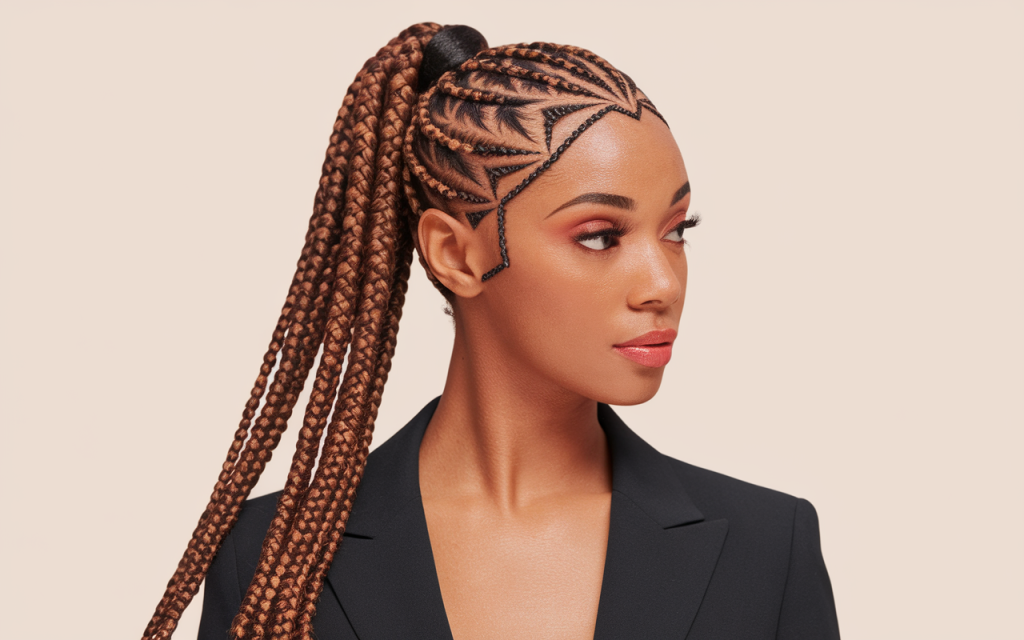 Braided Ponytail with Cornrows