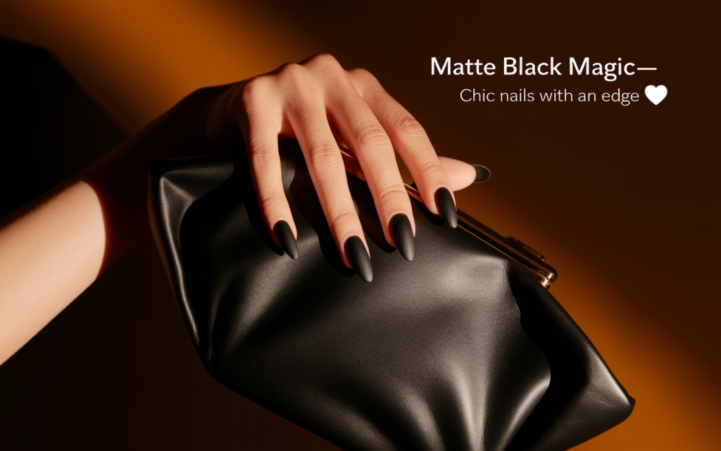 Matte Black Almond Nails