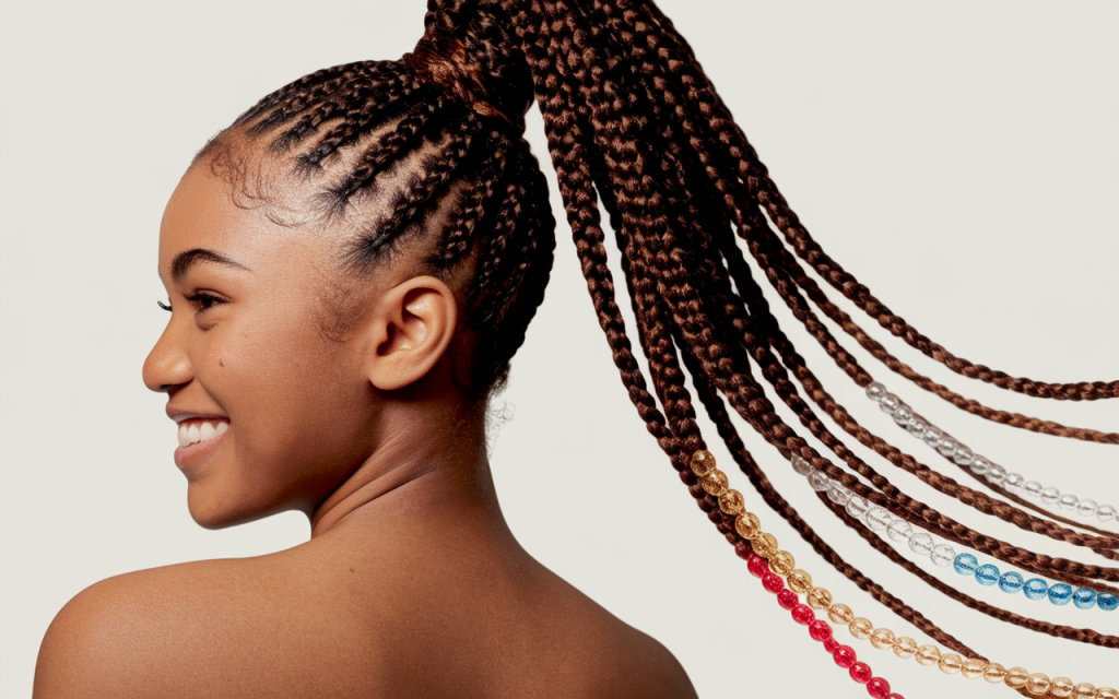 High Braided Ponytail with Beads