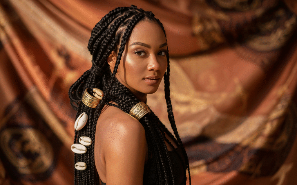 Chunky Goddess Braids into Ponytail