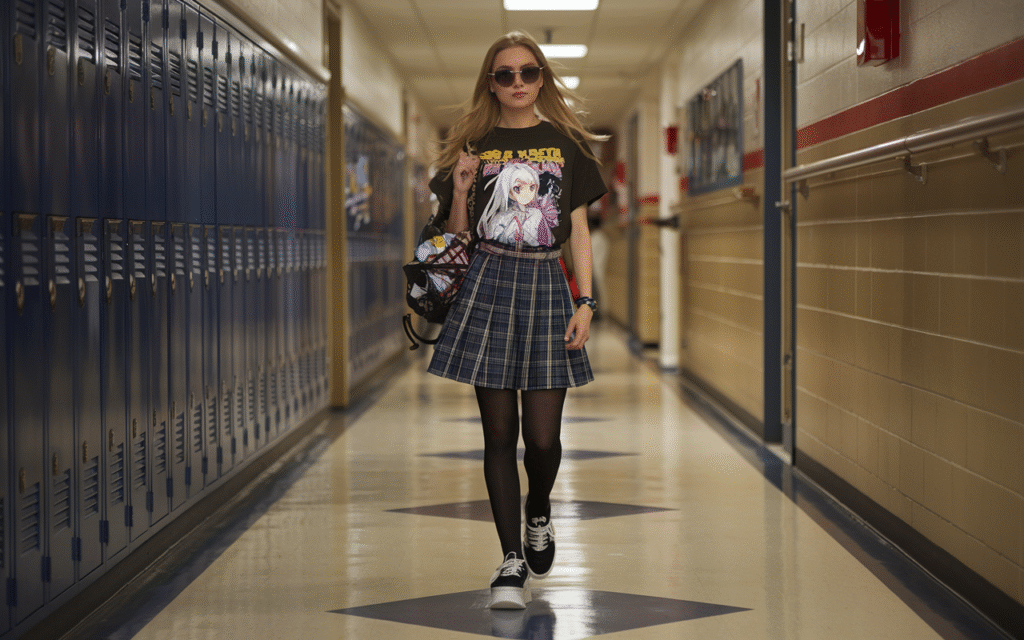 Graphic Tee + Pleated Skirt