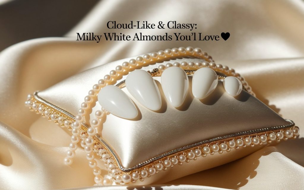 Milky White Almond Nails
