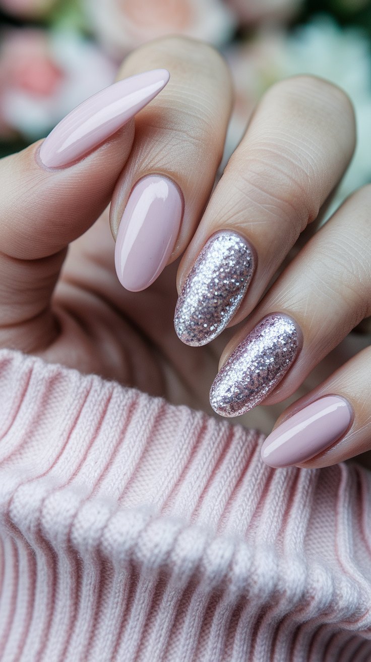 Baby Pink with Glitter Accent Nail