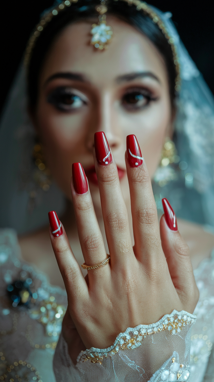 Bold Red Acrylics with Minimalist Lines
