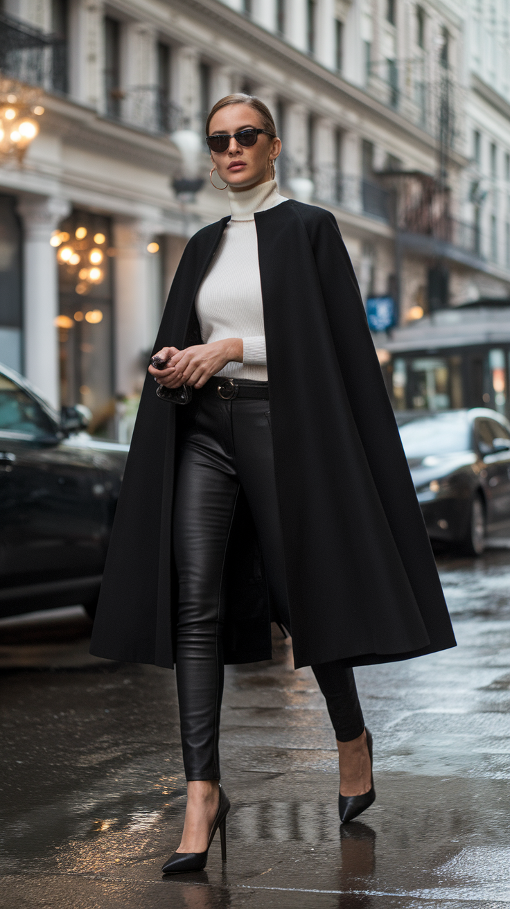 Cape Coat + Skinny Pants