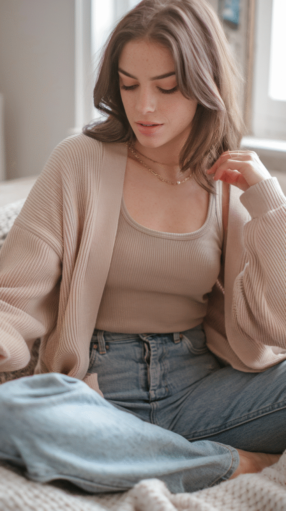 Cardigan Set + Straight Jeans