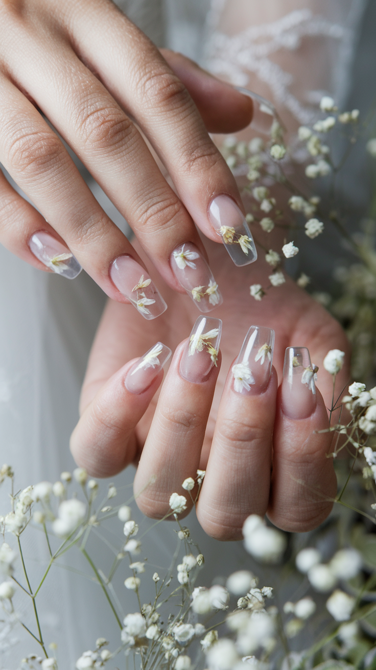 Clear Acrylic Nails with Floating Florals