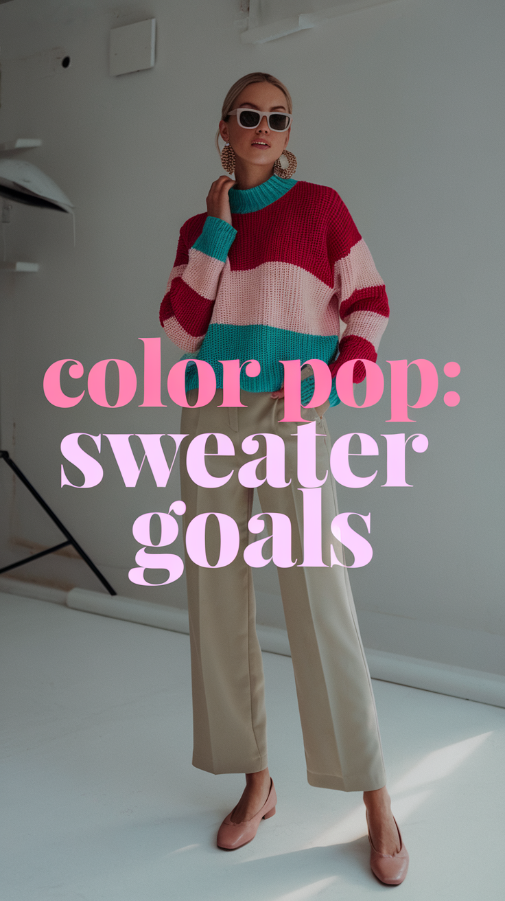 Color-Blocked Sweater + Straight-Leg Trousers