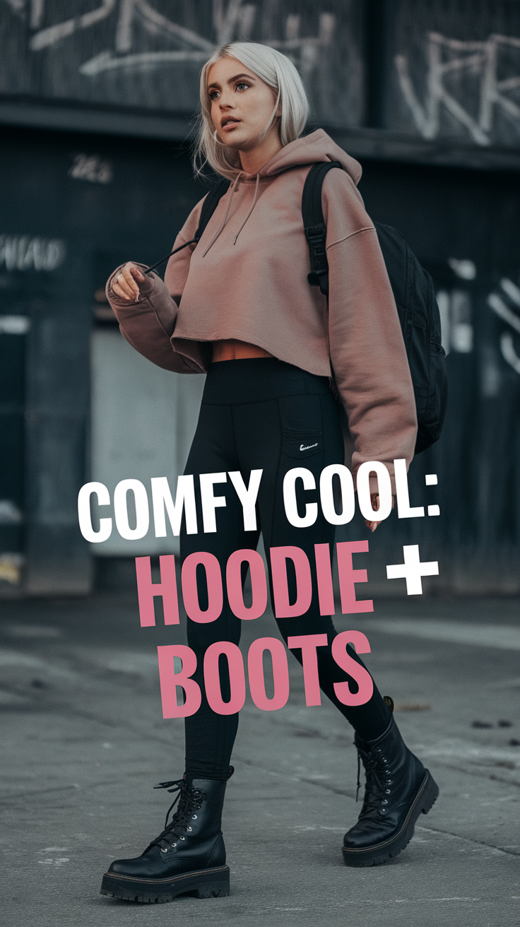 Cropped Hoodie + Leggings + Combat Boots