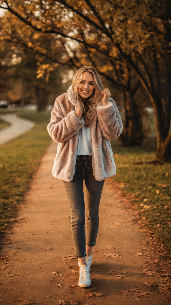 Faux Fur Coat + Skinny Jeans