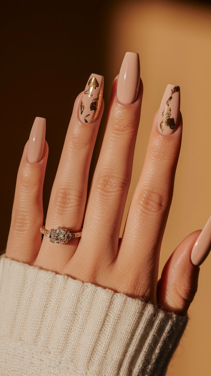 Glossy Nude with Gold Leaf Accent