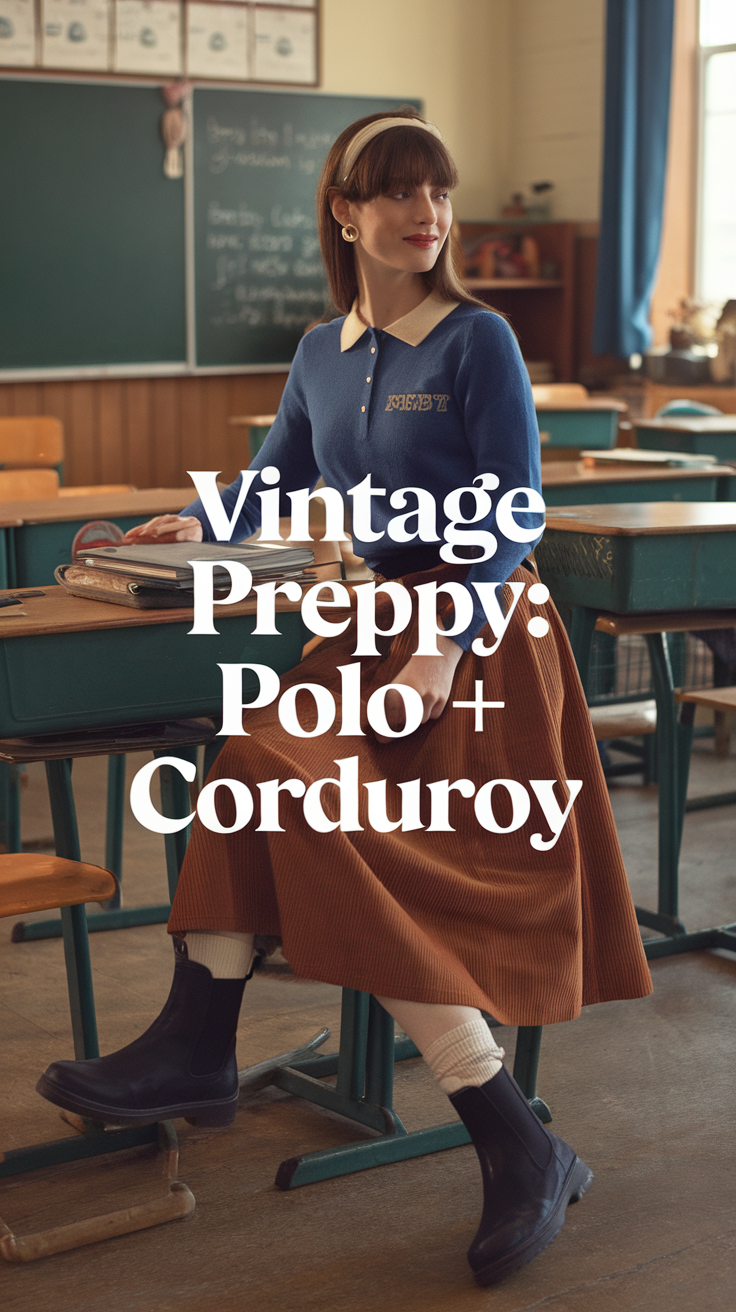 Knit Polo + Corduroy Skirt