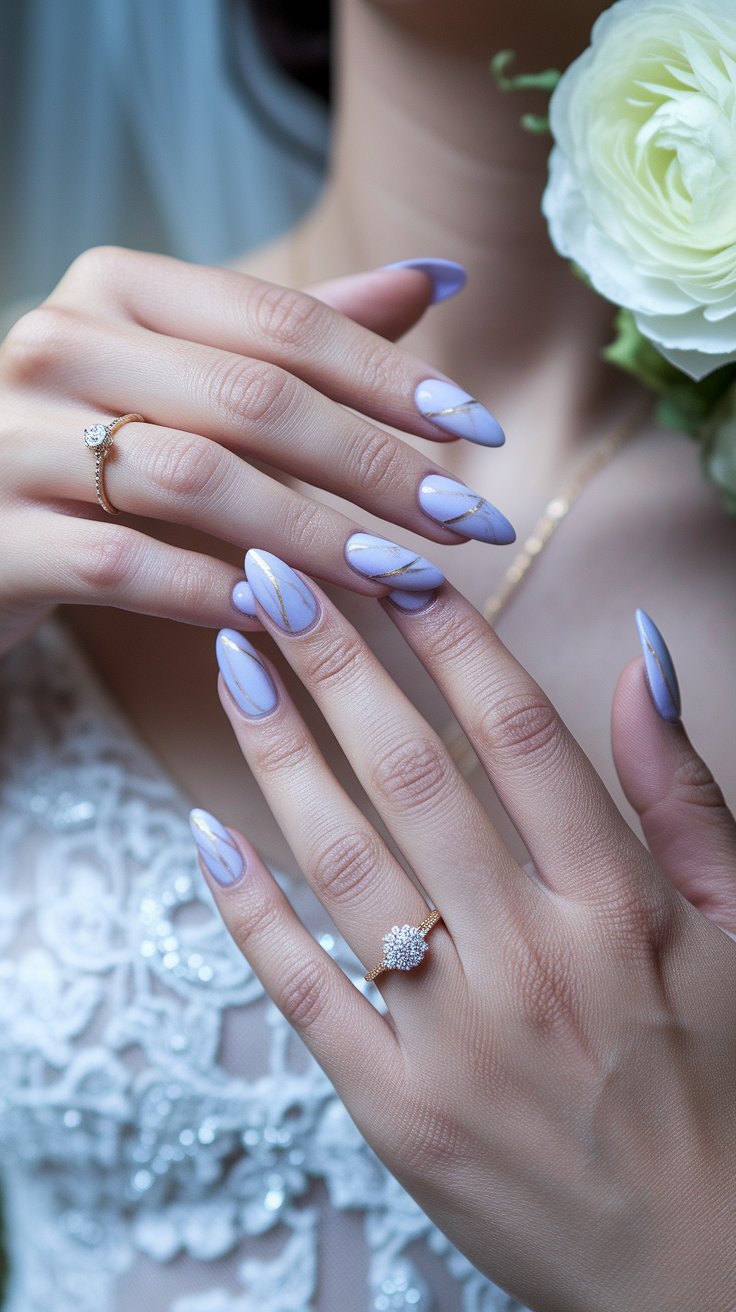 Lavender and White Marble Acrylic Nails