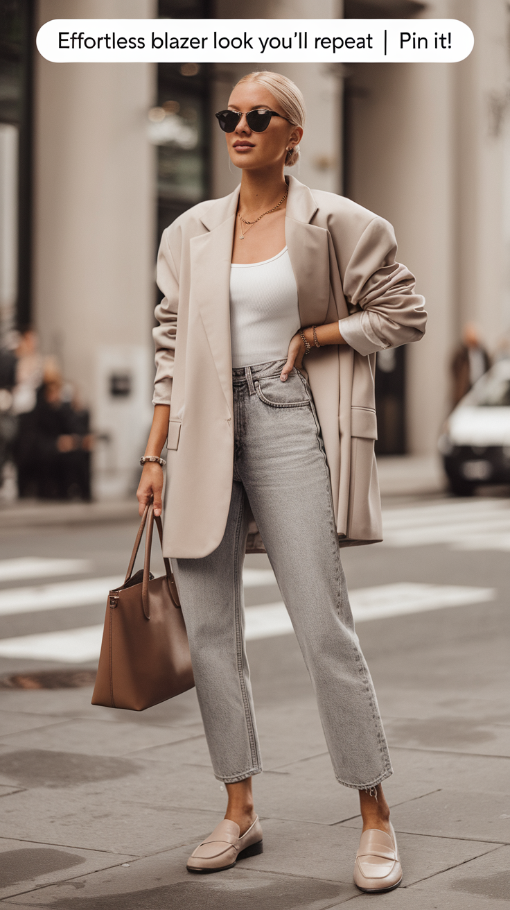 Oversized Blazer + Basic Tank + Slim Jeans