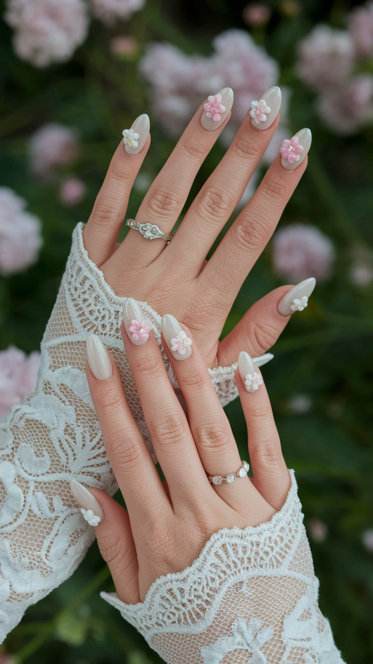 Pearly White with 3D Flowers