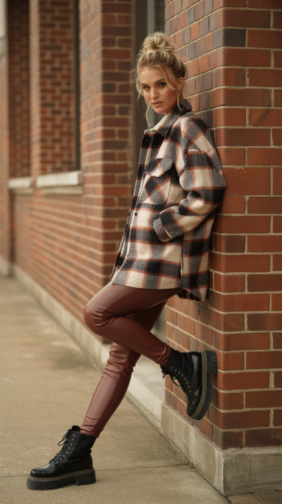 Plaid Shacket + Leather Leggings
