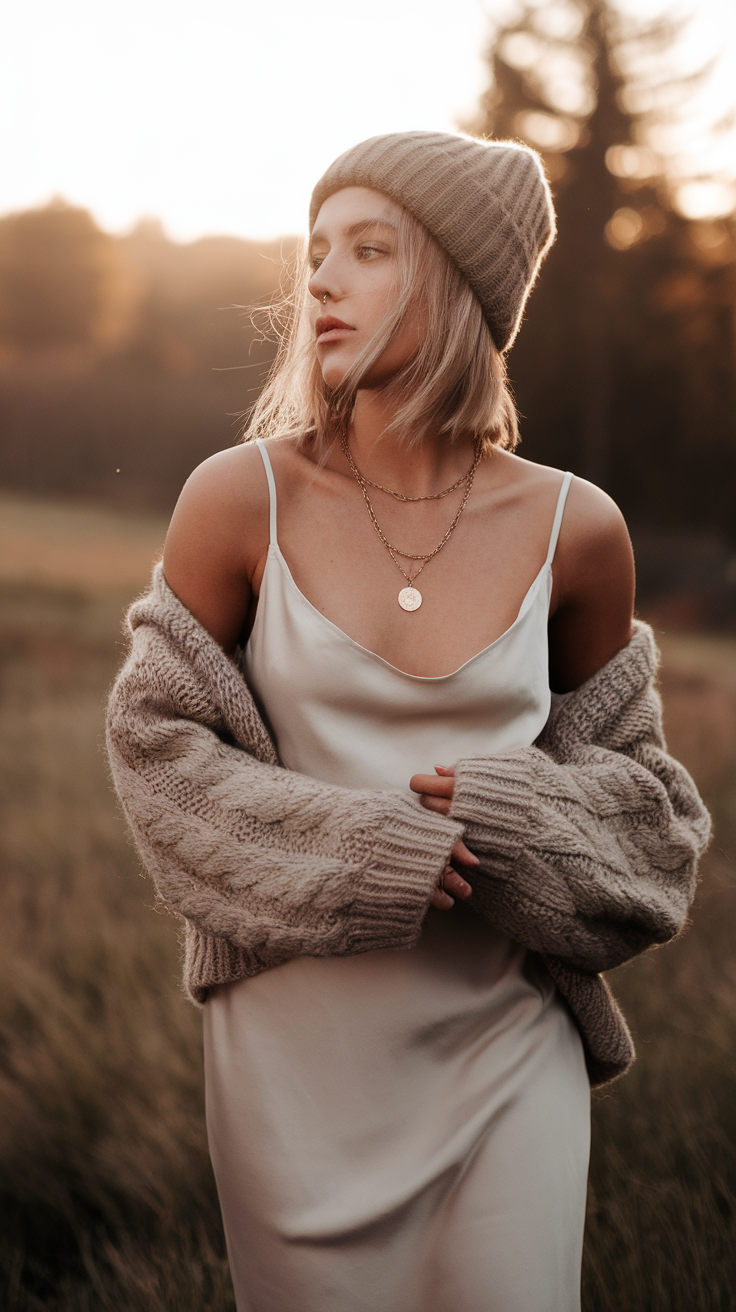 Slip Dress + Chunky Sweater