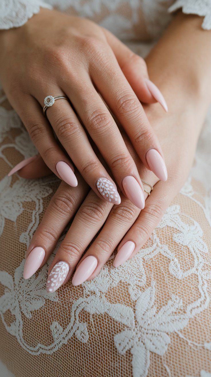 Soft Pink Acrylics with Delicate Lace Design