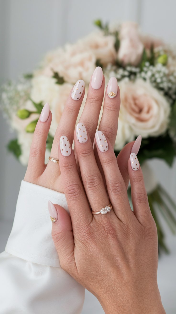 White Acrylics with Blush Pink and Gold Dots