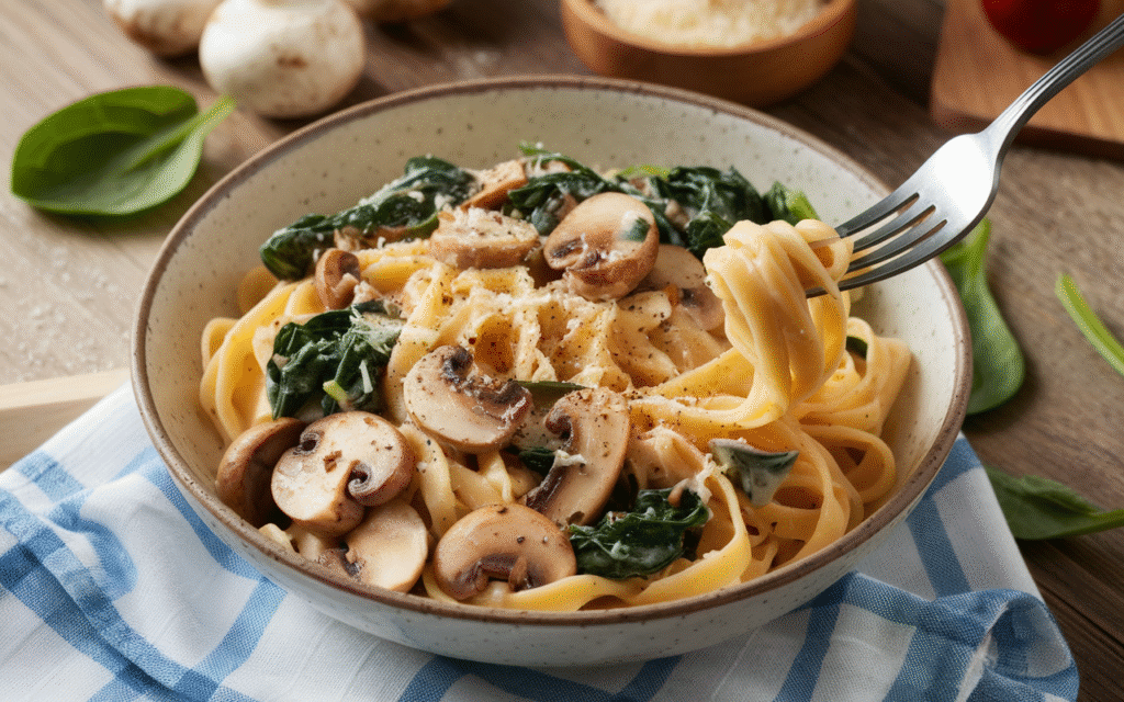 Creamy Spinach & Mushroom Pasta