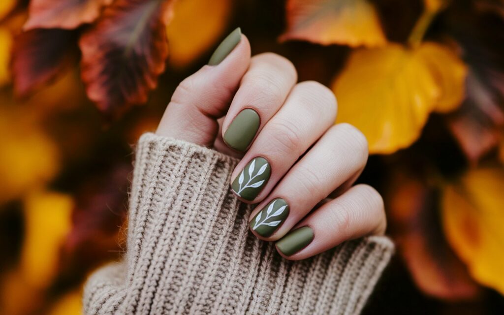 Classic Olive Green with White Leaf Accent