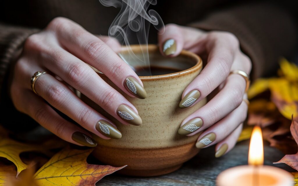 Ombre Olive and Beige with Leaf Stamping