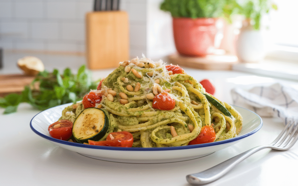 Pesto Pasta with Roasted Veggies