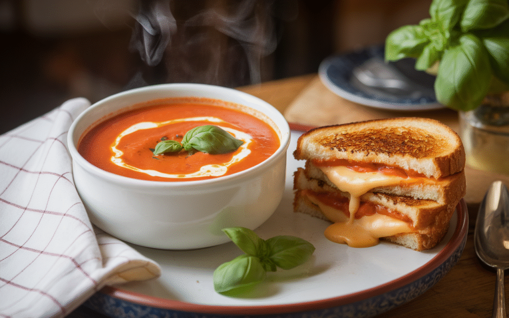 Creamy Tomato Basil Soup (with Grilled Cheese, Obviously)