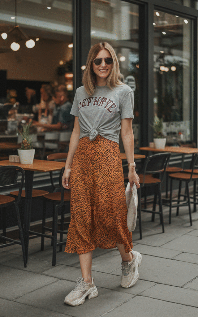 Midi Skirt + Graphic Tee