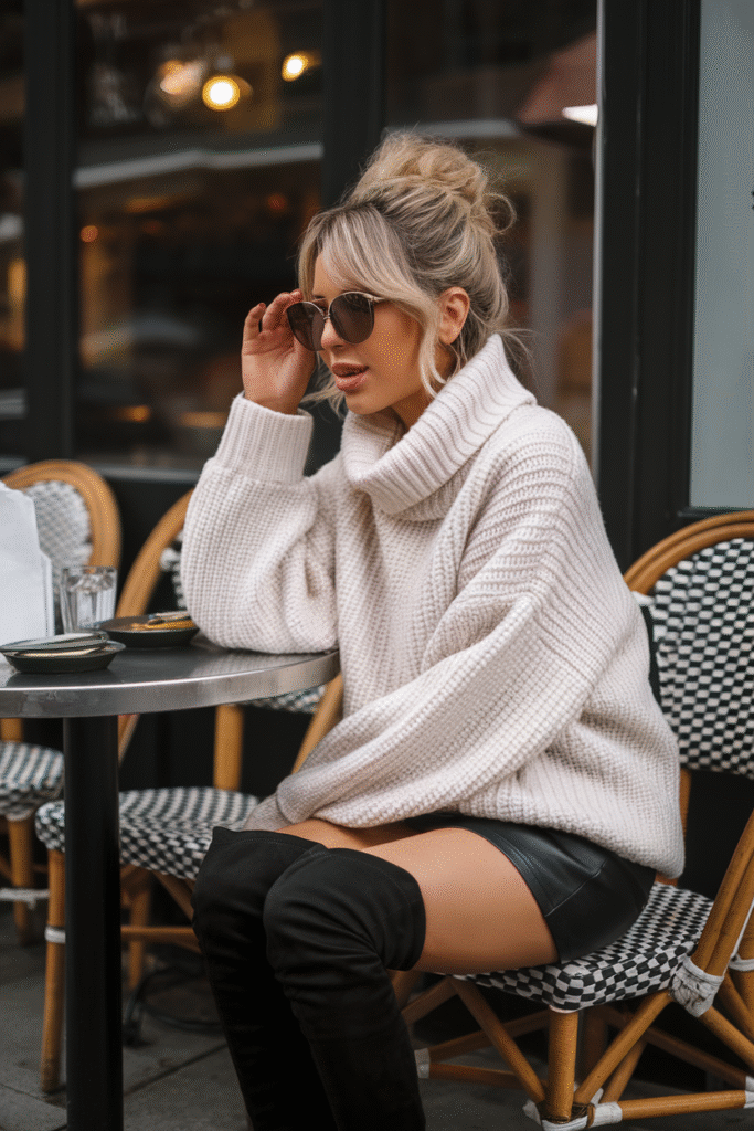 Mini Skirt + Oversized Sweater